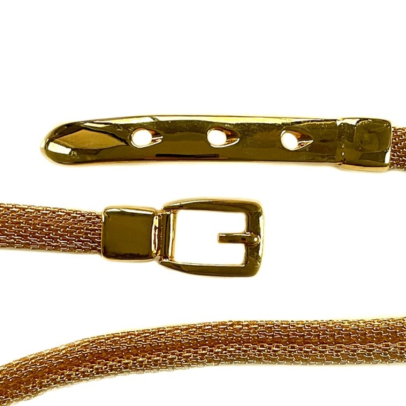 Vintage Gold Mesh Skinny Belt - 3 Hole Buckle - Picture 3 of 4